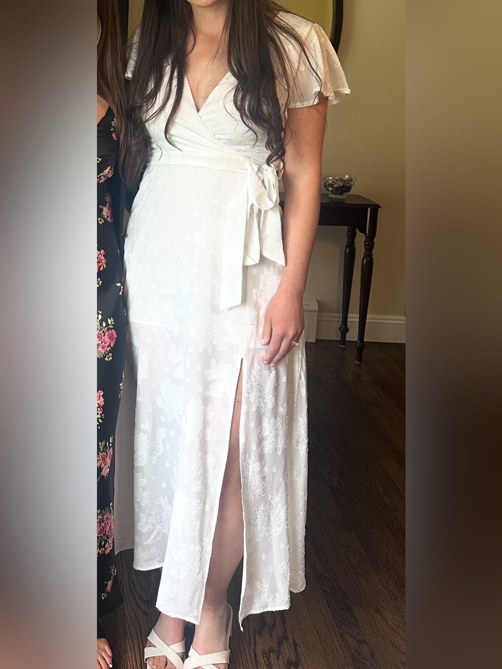 Lulus White Jacquard Short Sleeve Maxi Dress